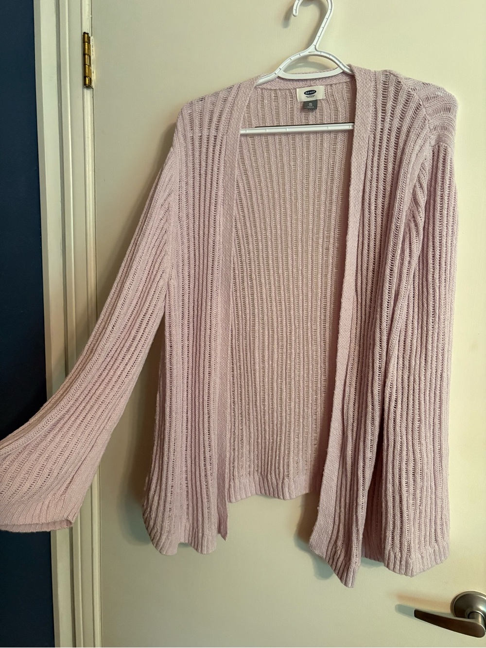 Open-Front Ribbed Bell Sleeve Cardigan Sweater - Light Purple